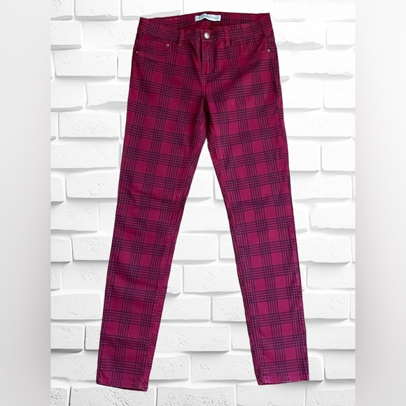 Zara Denim - ZARA Trafaluc Women’s Size 4 Red/Black Plaid Skinny Denim Jeans • Stretch EUC